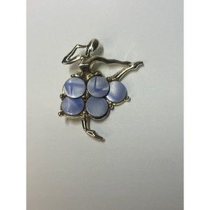 Dancing Silver Ballerina w/ Blue Mother of Pearl Tutu Brooch Pin